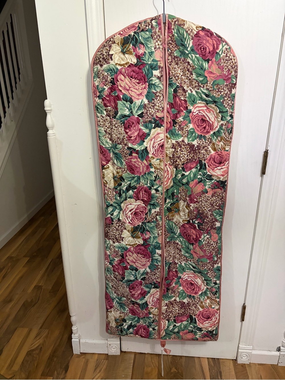 Vintage Floral Travel Garment Bag in Quilted Pink, Green, Cream